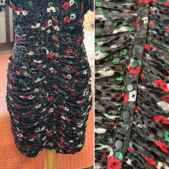 The Kooples Paris FLEUR NAÏVE BURNOUT Bodycon Ruching Dress Size 3 US 8/M - Picture 12 of 16